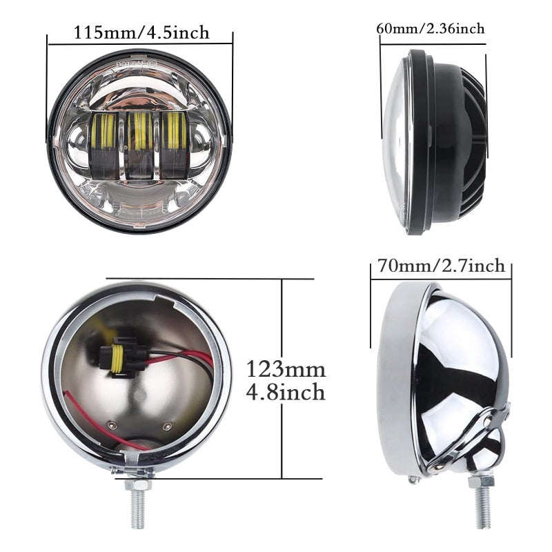 SKTYANTS 4.5 Inch LED Passing Light Motorcycle Fog lights with 4.5 Inch Housing Bucket Bracket Mount Compatible with Touring Electra Glide (Chrome) - Image 5